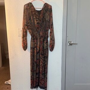 Zara Long Sleeve Dress with Black and Red Pattern